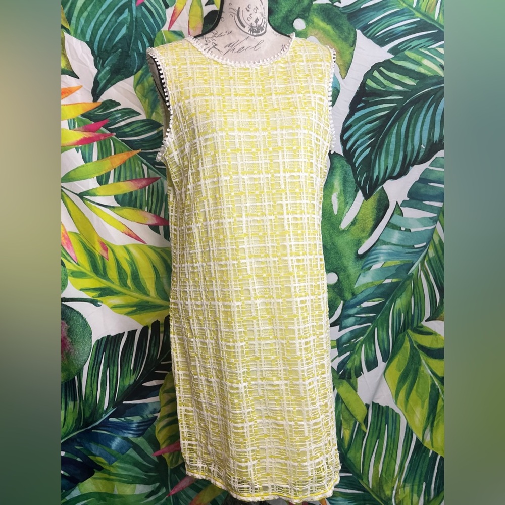 Max Studio M Retro Style Yellow White Lace Layered Preppy Summer Casual Dress